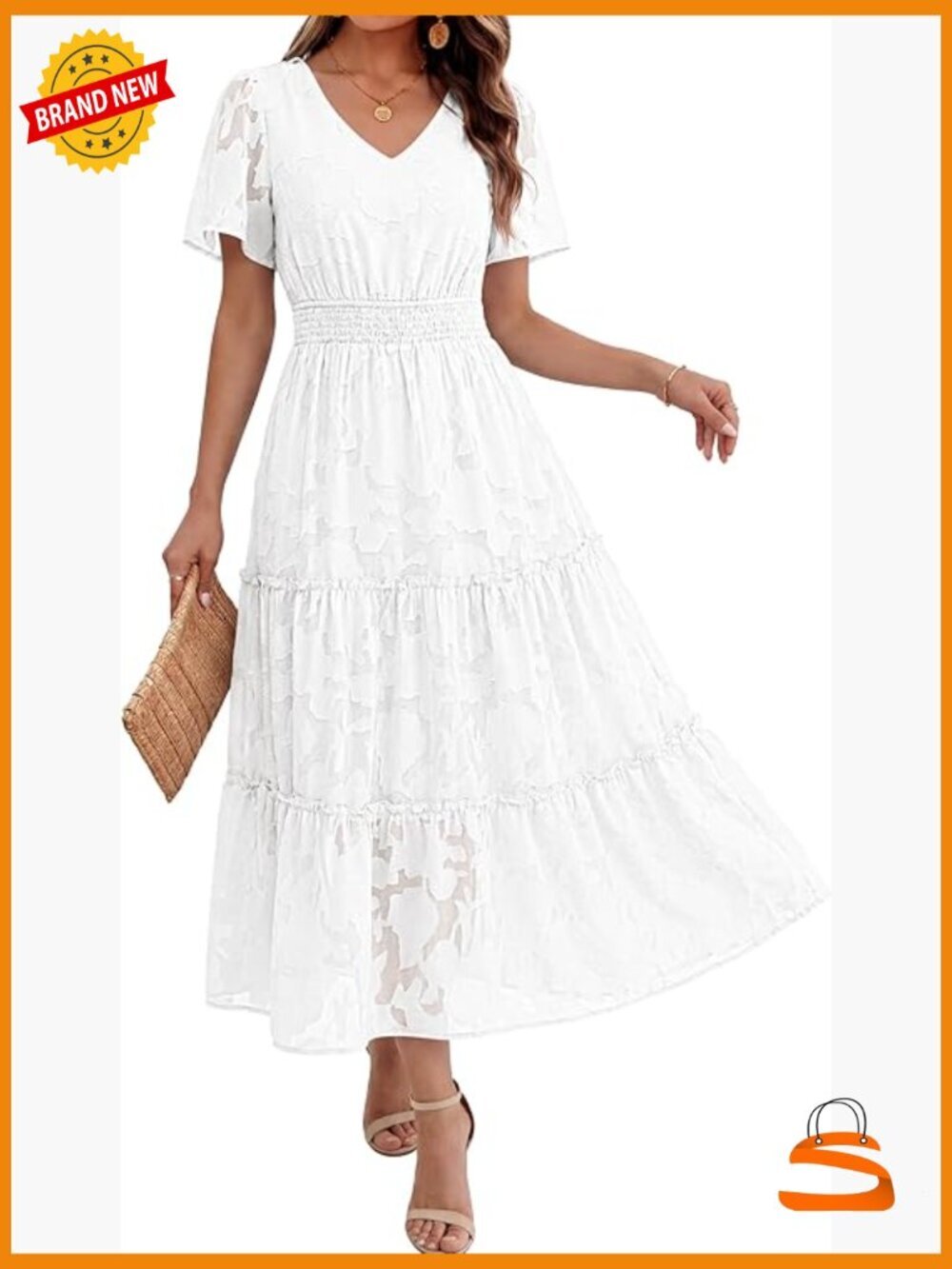 Spring Wedding Guest Maxi Dress Boho Floral Short Sleeve V-Neck
